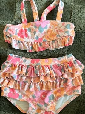 Cotton On Floral Ruffle Bikini Set - Pink, Yellow & Cream